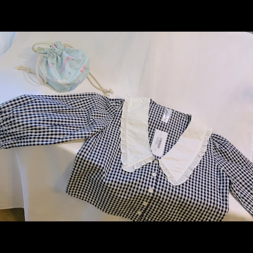 Black And White Gingham Puritan Collar Top